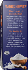Manischewitz coarse sea salt crystals ideal for baking, grilling, and finishing dishes.