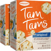 Manischewitz Tam Tam Original Crackers stacked, airy texture ideal for snacking.
