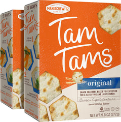 Manischewitz Tam Tam Original Crackers stacked, airy texture ideal for snacking.