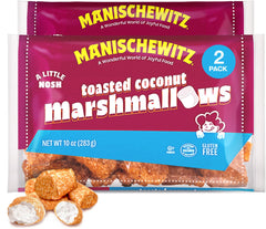 Manischewitz Toasted Coconut Marshmallows 2-pack on display, ideal for snacking or dessert toppings.