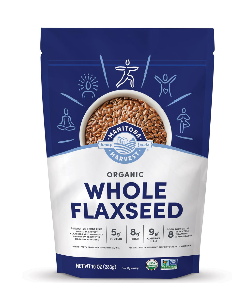 Manitoba Harvest flaxseed bag open for easy scoop and fiber boost