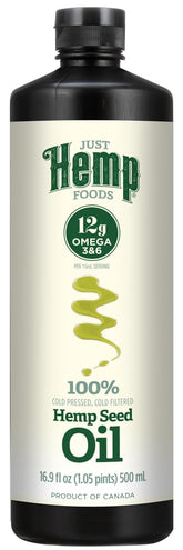 Manitoba Harvest Just Hemp Oil bottle pour showcasing omega-rich oil for dressings