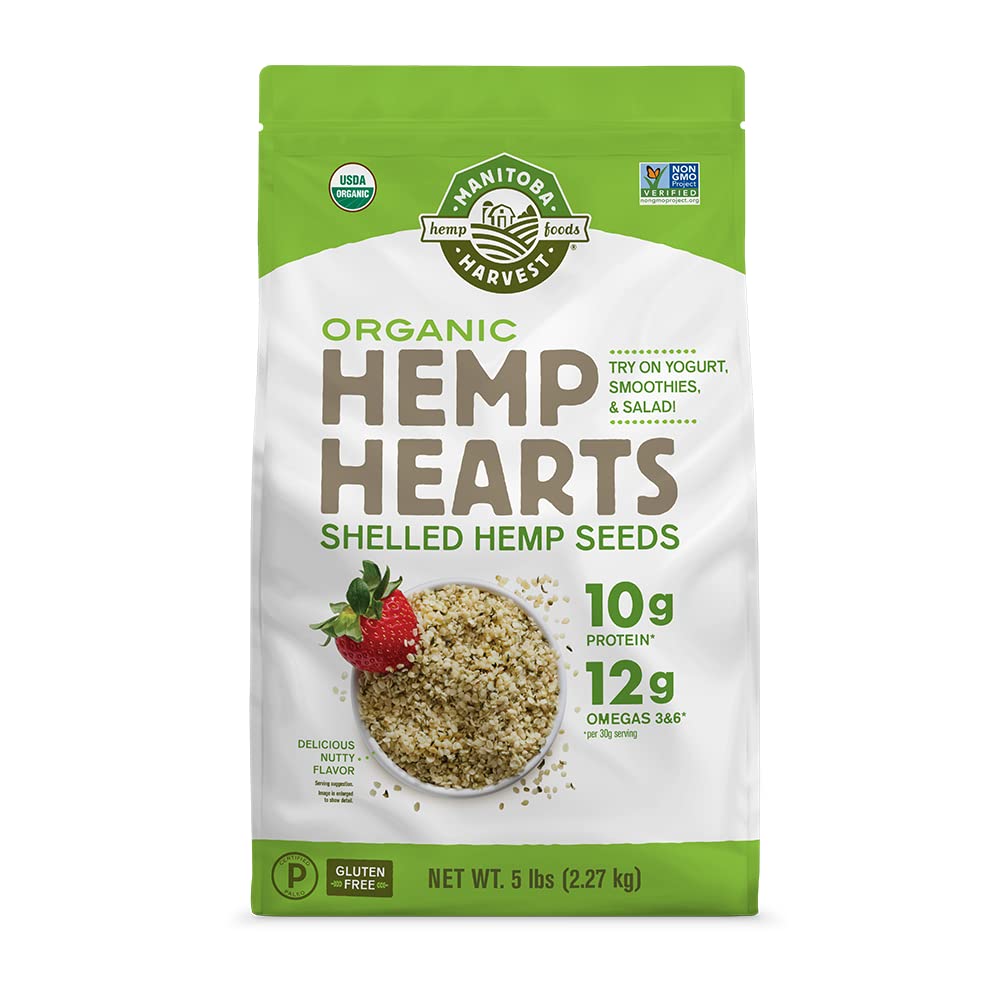 Manitoba Harvest Organic Hemp Hearts 5 lb bag for protein-rich bowls and smoothies.