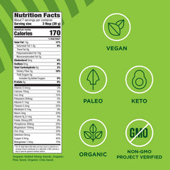 Manitoba Harvest organic seed blend close-up showing chia flax hemp mix.