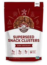 Manitoba Harvest Superseed Dark Chocolate Clusters in a bag, crunchy on-the-go energy.