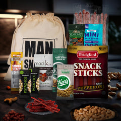 ManSnacks gift bag shows sturdy, reusable packaging for long-term use.