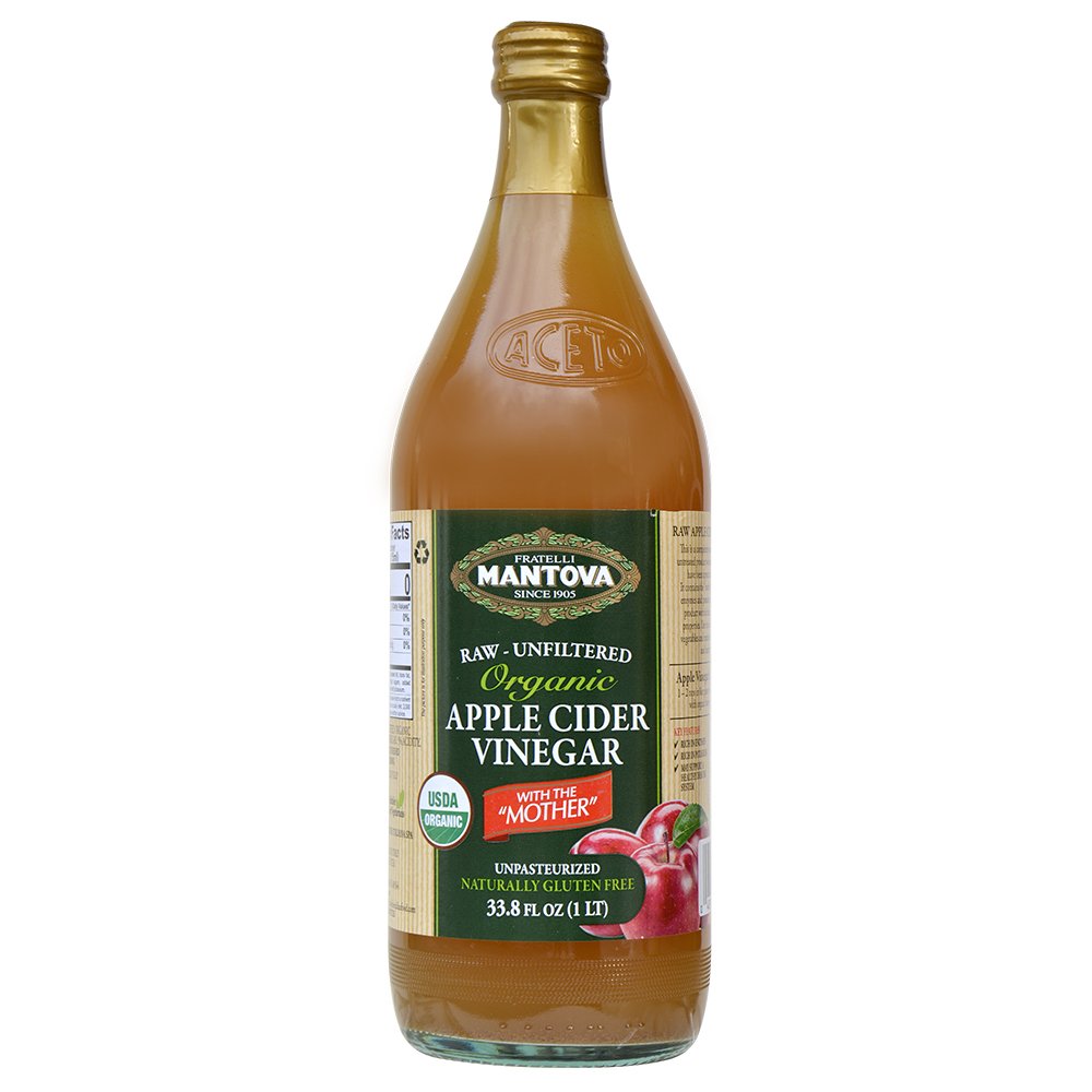Mantova Apple Cider Vinegar bottle with The Mother for rich, unfiltered flavor.