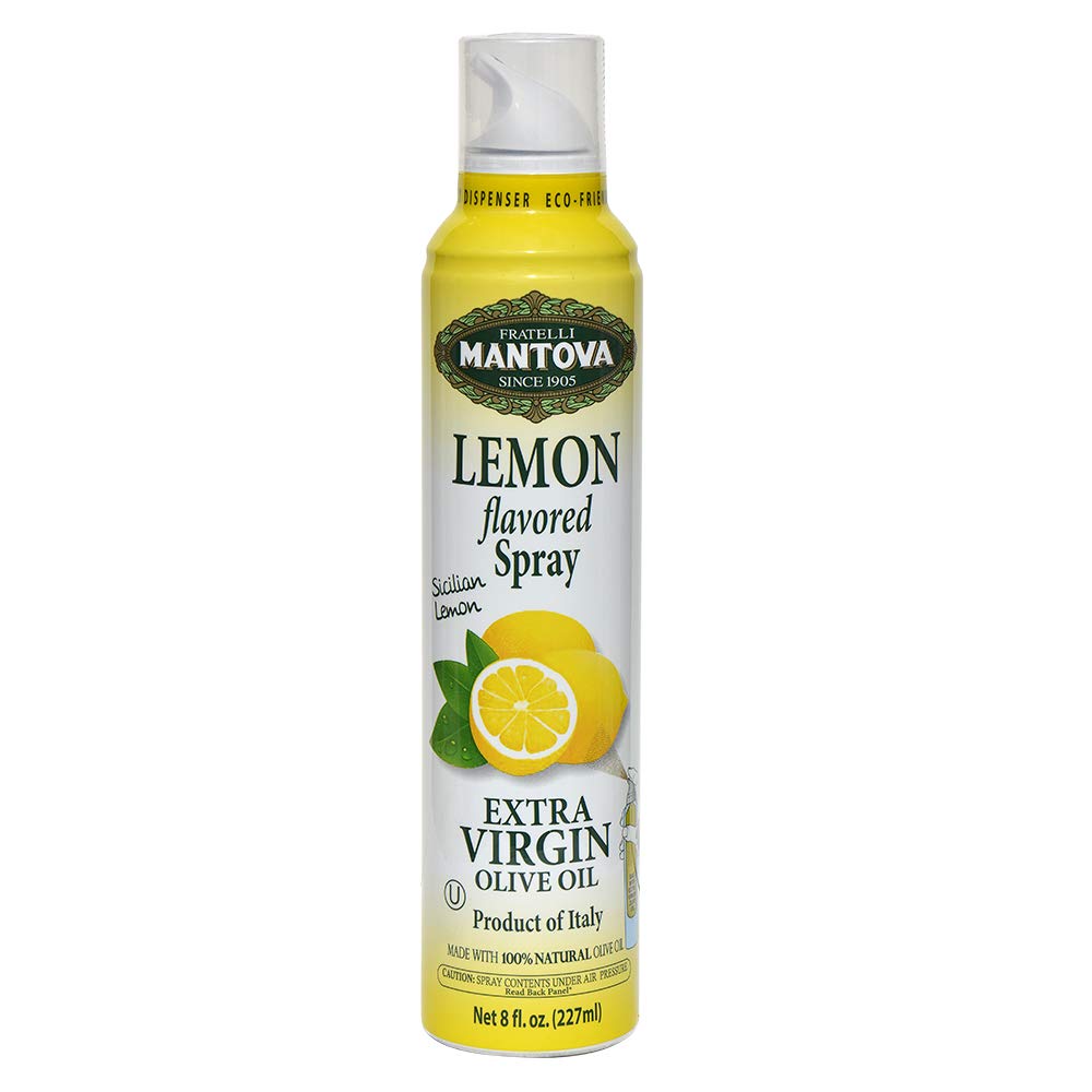 Mantova Lemon Olive Oil Spray bottle for precise seasoning.