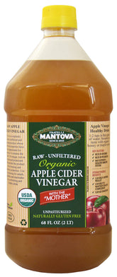 Mantova Organic Apple Cider Vinegar bottle with the mother, ideal for dressings and daily tonics.