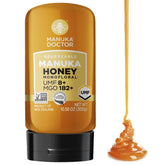 Manuka Doctor honey squeezy bottle showing mess-free dispensing for daily use