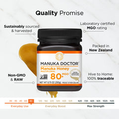 Honey pouring from Manuka Doctor bottle for tea and toast.