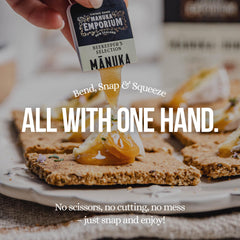 Manuka Emporium amber-gold honey for adding flavor to tea.