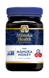 Manuka Health UMF 6+/MGO 115+ jar close-up shows premium, authentic NZ honey for daily consumption.