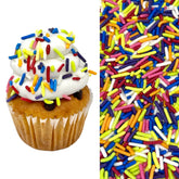 Manvscakes natural rainbow sprinkles on a three ounce jar for festive desserts