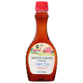 Maple Grove Farms sugar-free pancake syrup bottle offers rich maple flavor without sugar