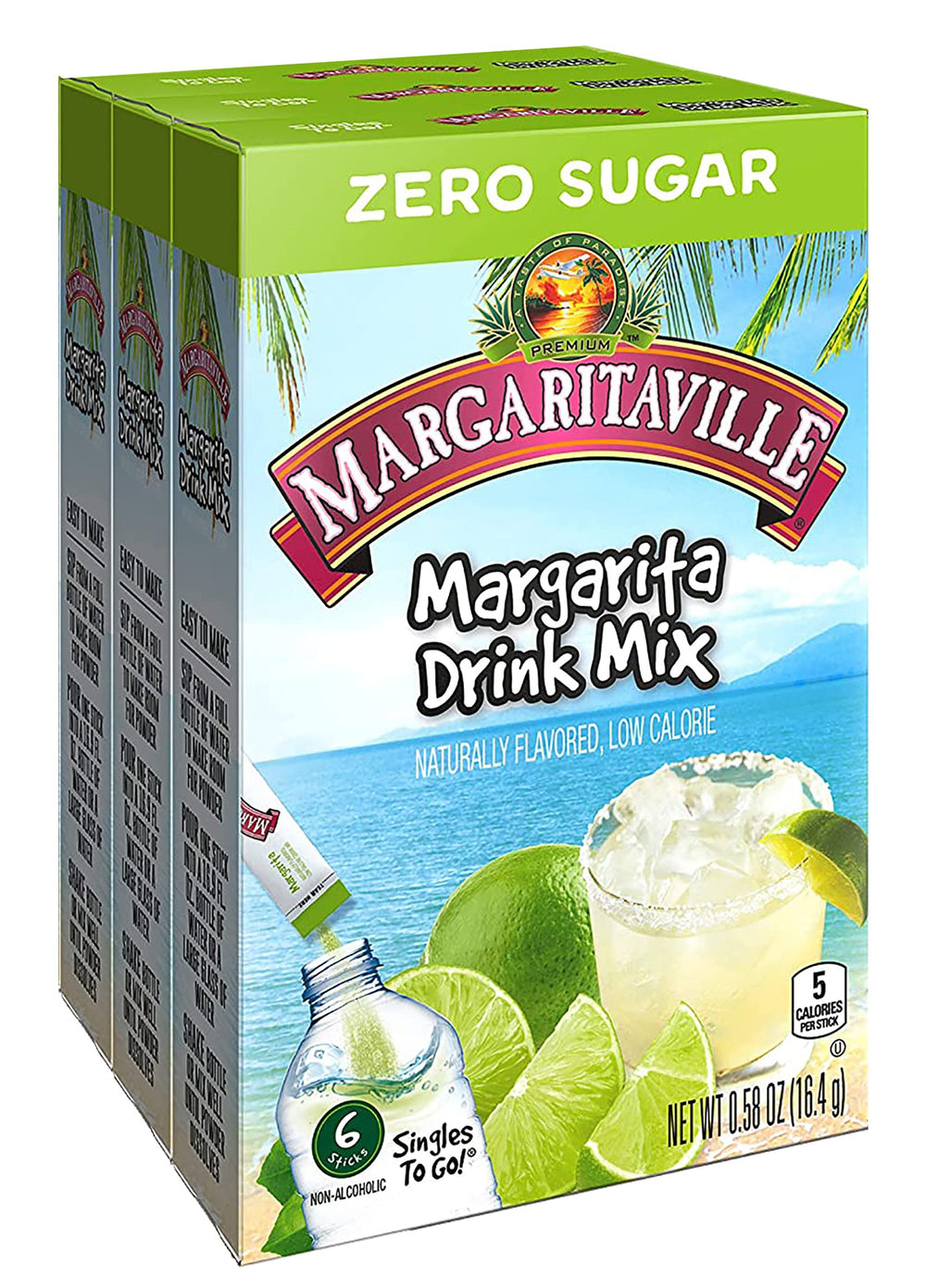 Margaritaville Singles To Go boxes showcase 18 servings for easy home or office refreshment.