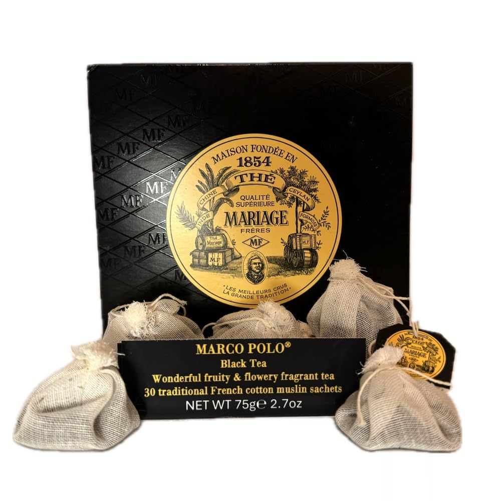 Mariage Frères Marco Polo tea bag closeup showing rich, velvety black tea aroma