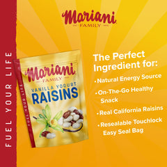 Mariani Vanilla Yogurt Covered Raisins close-up shows creamy coating and chewy texture
