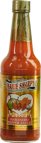 Marie Sharp's Fiery Hot Habanero Sauce bottle showcases bold Belizean flavor.