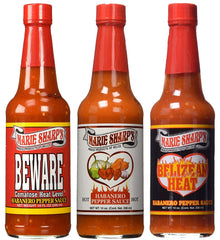 Marie Sharp's Hot Habanero bottle close-up showing bold Belizean heat for grilled dishes.