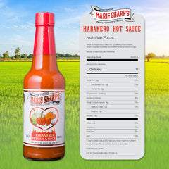 Close-up of Marie Sharp's label highlighting natural ingredients and no artificial colors.
