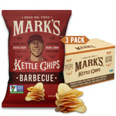 Mark's Kettle Cooked BBQ chips in bag with smoky flavor promise.