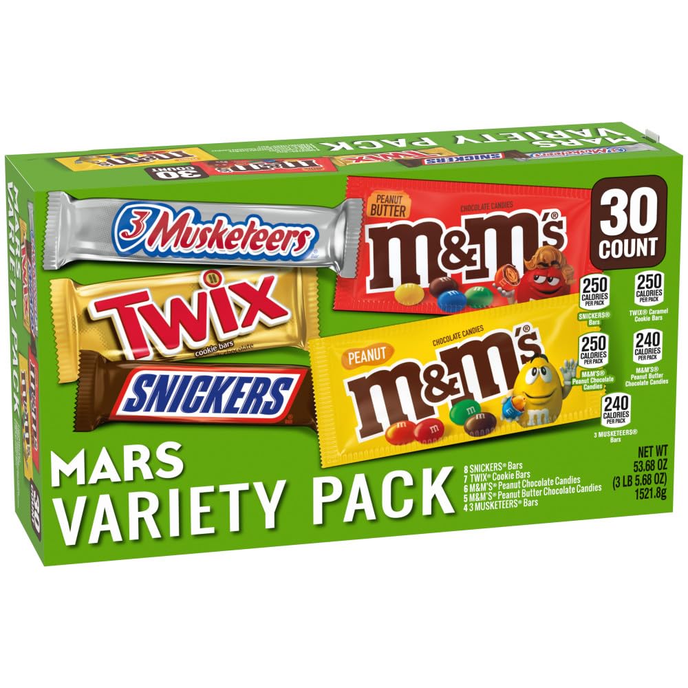Mars Snickers full-size bars bulk box for party snacks and treats.