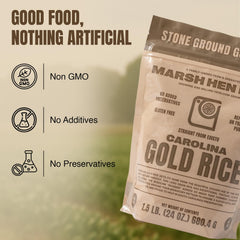 Aromatic Marsh Hen Mill Carolina Gold Rice with floral notes and nutty aroma.