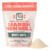 Marsh Hen Mill White Grits package showing gluten-free, additive-free grains for home cooking