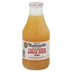 Martinelli's Apple Juice Unfiltered bottle pour highlights natural flavor and cloudy texture.