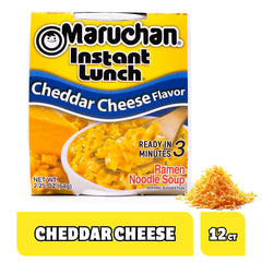 Maruchan cheddar-creamy-noodles-closeup highlights rich cheese flavor.