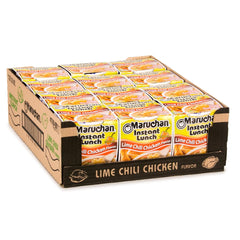 Maruchan Instant Lunch lime chili chicken cup, steaming noodles signaling a quick, flavorful meal.