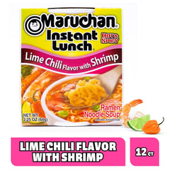 Steam rises from Maruchan Instant Lunch Lime Chili Shrimp cup, inviting aroma
