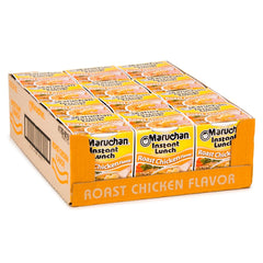 Maruchan Instant Lunch roast chicken packaging highlights quick meal convenience.