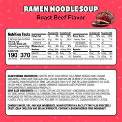 Maruchan Roast Beef Ramen 24-pack box on shelf for convenient bulk.