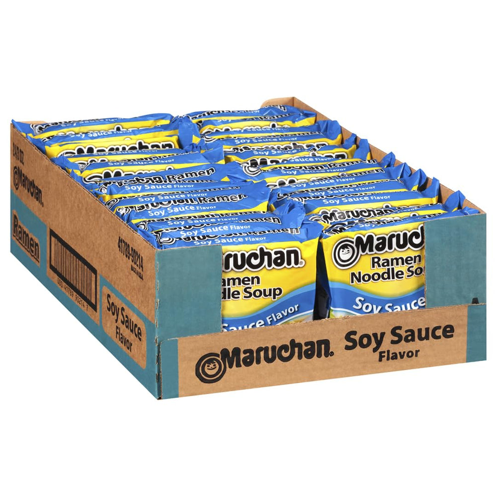 Maruchan Soy Sauce ramen in a steaming bowl, a quick comforting meal.