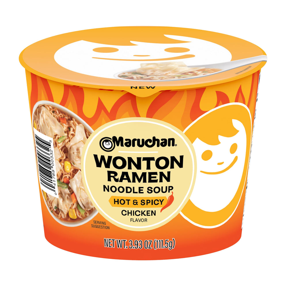 Maruchan Wonton Bowl on noodles—a comforting, quick meal.