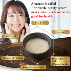 MARUFUKU Amazake label closeup with emphasis on no added sugar and non-alcoholic nature.