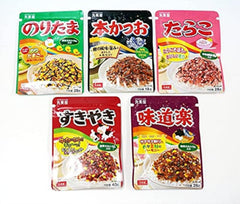 Marumiya Furikake 5-pack hero image, showcasing four flavors to elevate rice dishes