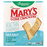 Marys Gone Crackers Cracker Thin Sea Salt packshot shows a crisp, savory snack for everyday dipping.