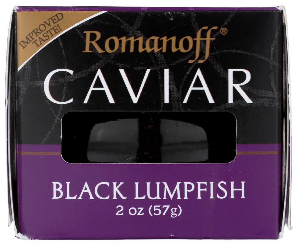 Marzetti Romanoff Black Lumpfish caviar jar close-up for elegant entertaining.