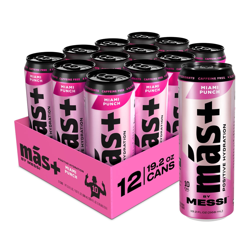 Más+ by Messi Miami Punch can for a refreshing hydration break.