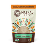 Maskal Teff Ivory Teff grain in a resealable bag for gluten-free meals