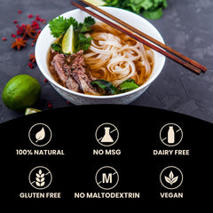 Massel pho broth simmering in a pot, rich and savory