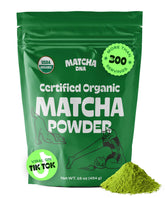 MATCHA DNA certified organic matcha powder in a 16 oz bag, ideal for tea and recipes