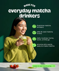 MATCHA DNA latte steam shot shows creamy foam and vibrant color
