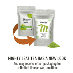 Mighty Leaf matcha powder jar on display highlights rich color and silky texture