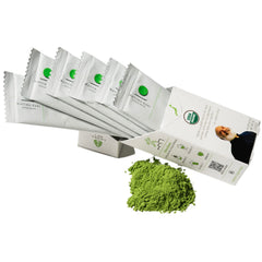 Brewed Matcha Kari in a cup with steam and aroma.