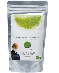 Matcha Kari organic matcha powder in a jar for smoothies and baking.