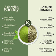Matcha Sunday chasen whisk creates silky, foamy textures.